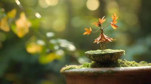 Miniature Leaf-Doll on Mossy Pot