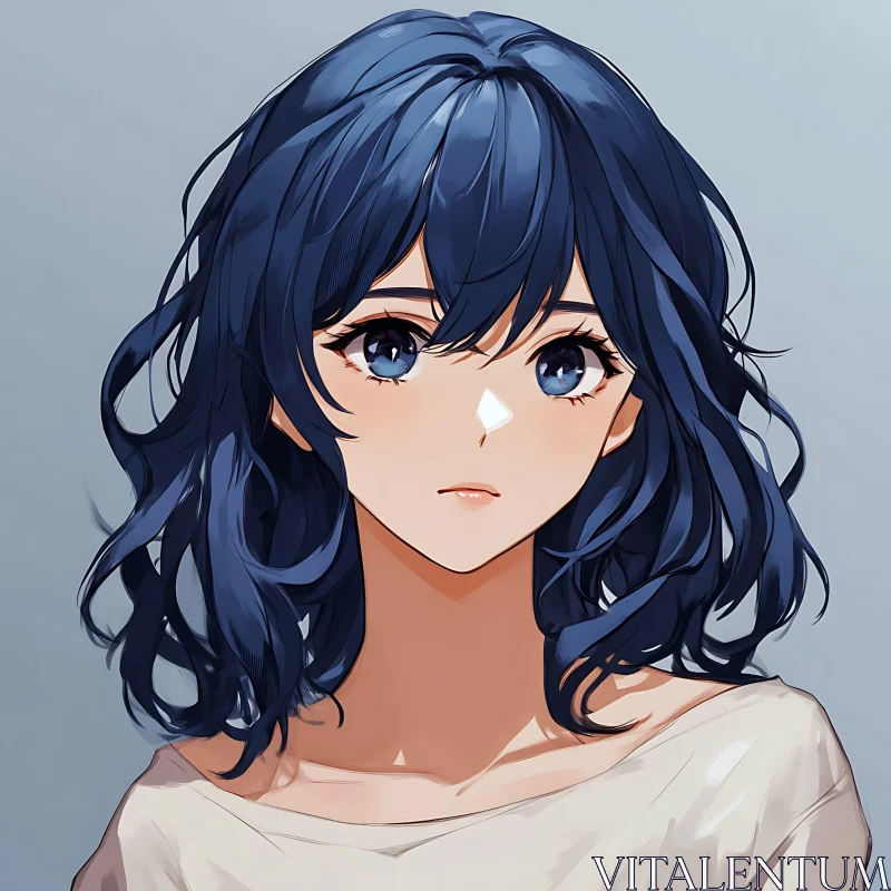 Blue-Haired Anime Portrait AI Image