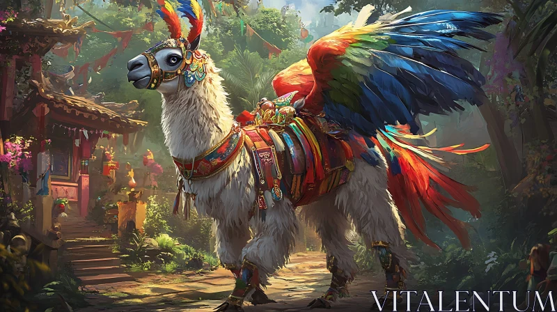 Majestic Winged Llama Portrait AI Image