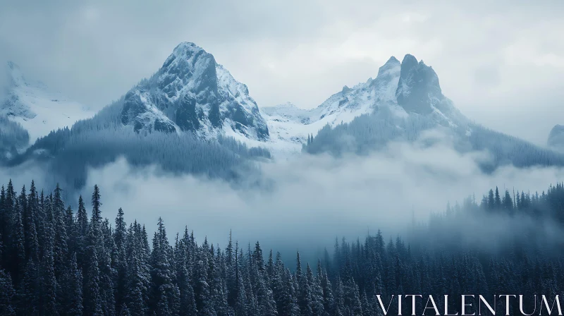 Winter Mountain Landscape with Evergreen Forest AI Image