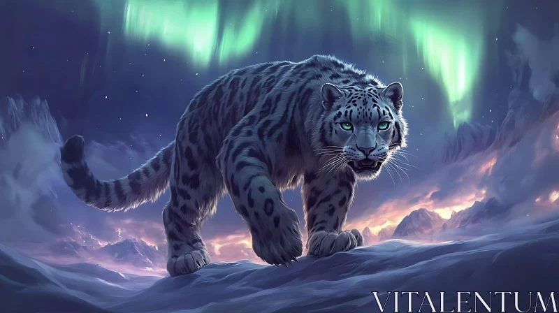 Artistic Snow Leopard in Winter Landscape AI Image