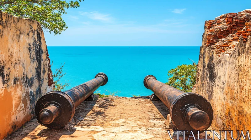 AI ART Vintage Cannons and Sea View