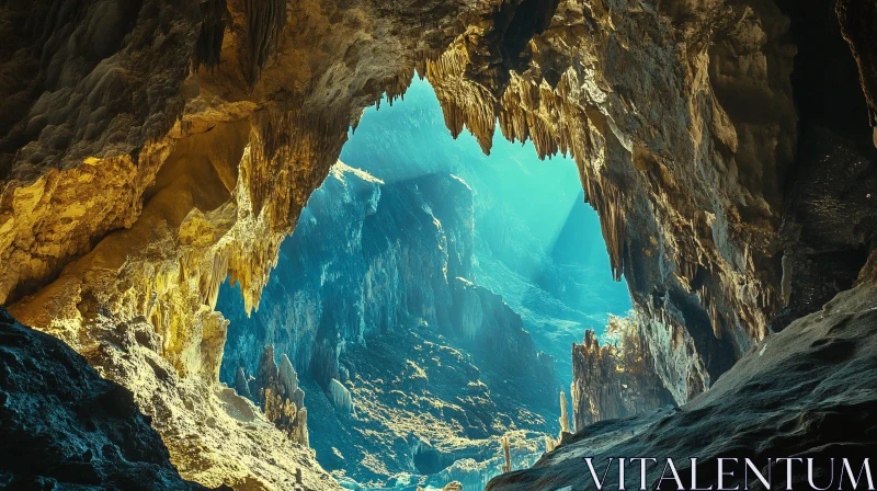 Cavern with Sunlight and Rock Formations AI Image