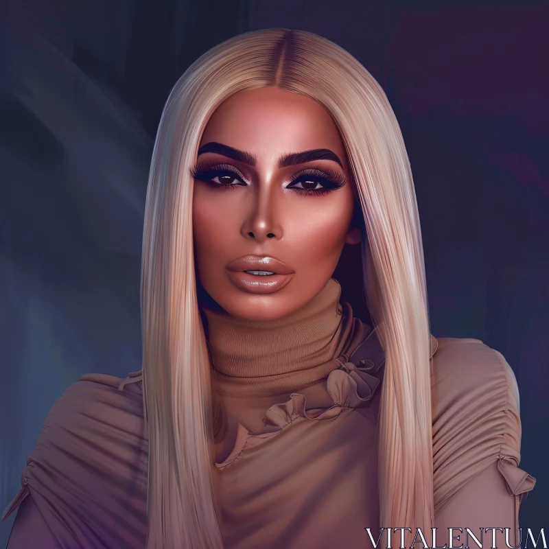 Glamorous Kim Kardashian with Platinum Blonde Hair AI Image