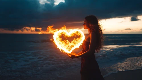 Romantic Sunset with Fiery Heart