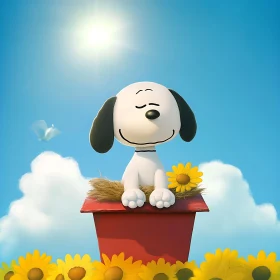 Happy Cartoon Dog in Sunny Landscape