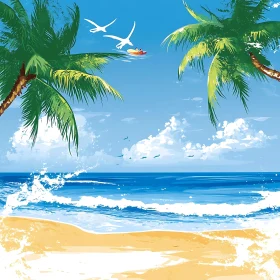 Seascape with Palm Trees and Blue Ocean
