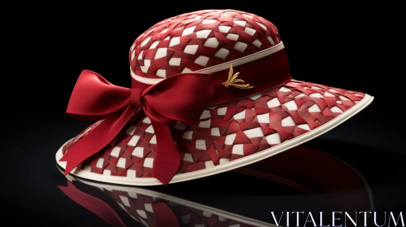 AI ART Exquisite Woven Hat with Bow | Dark Red and Light Gold | Timeless Grace