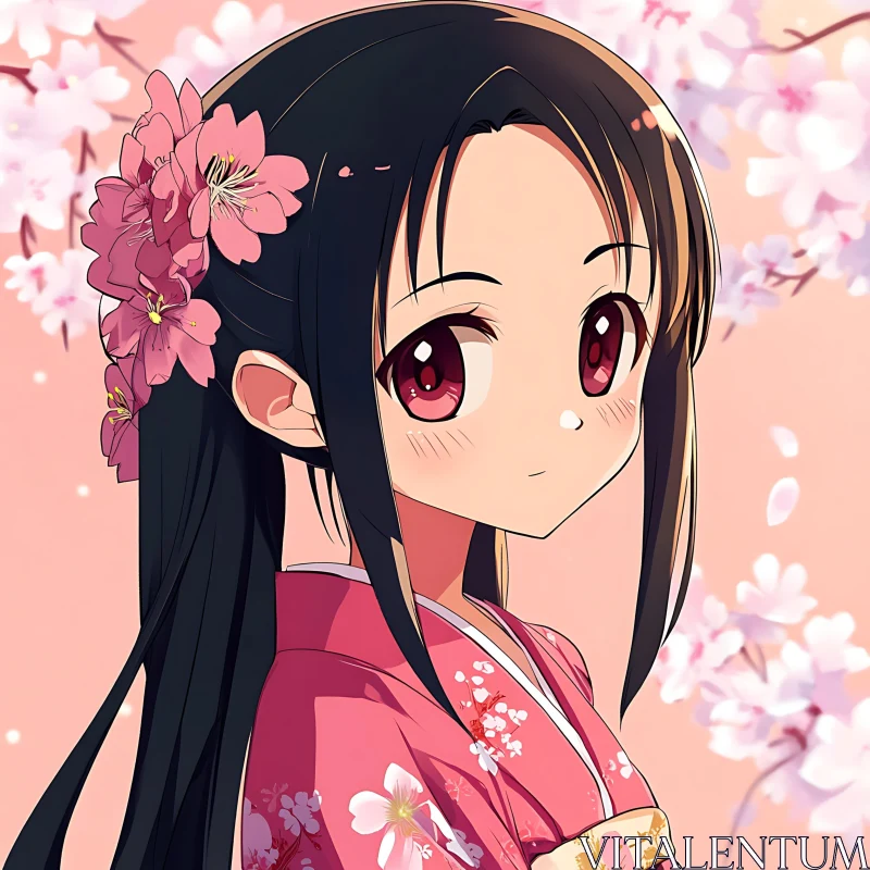 AI ART Japanese Anime Girl in Traditional Kimono