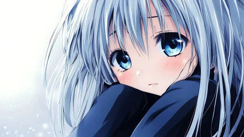 Melancholic Anime Girl with Blue Eyes