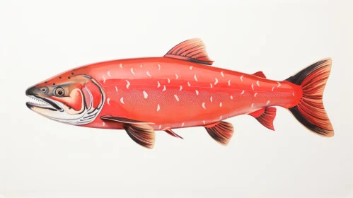 Red Salmon Fish Illustration on White Tile