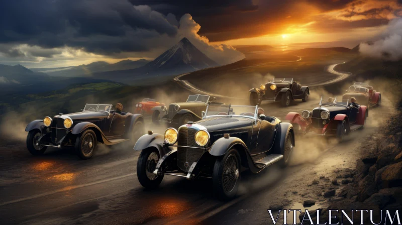 Vintage Racing Car at Sunset: A Meticulous Rendering AI Image
