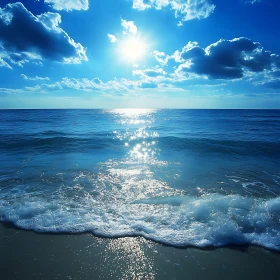 Seascape with Sparkling Waves and Blue Sky