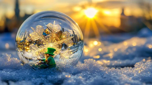 Leprechaun and Snowflake in Winter Scene