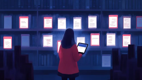 Digital Library with Glowing Tablets