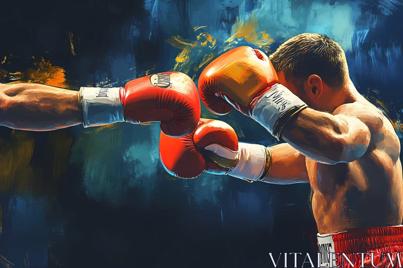 Intense Boxing Match with Colorful Gloves AI Generated Image AI Image