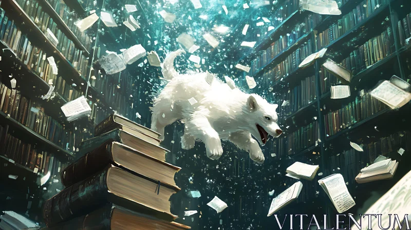 Fantastical Underwater Library Scene AI Image