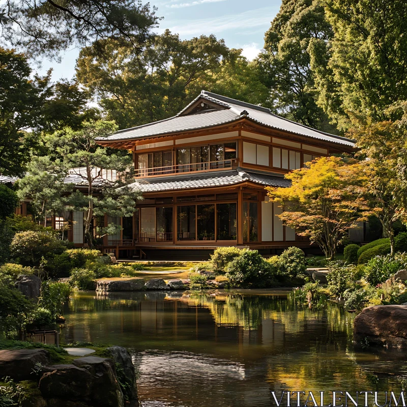 Japanese Architecture in Harmony with Nature AI Image