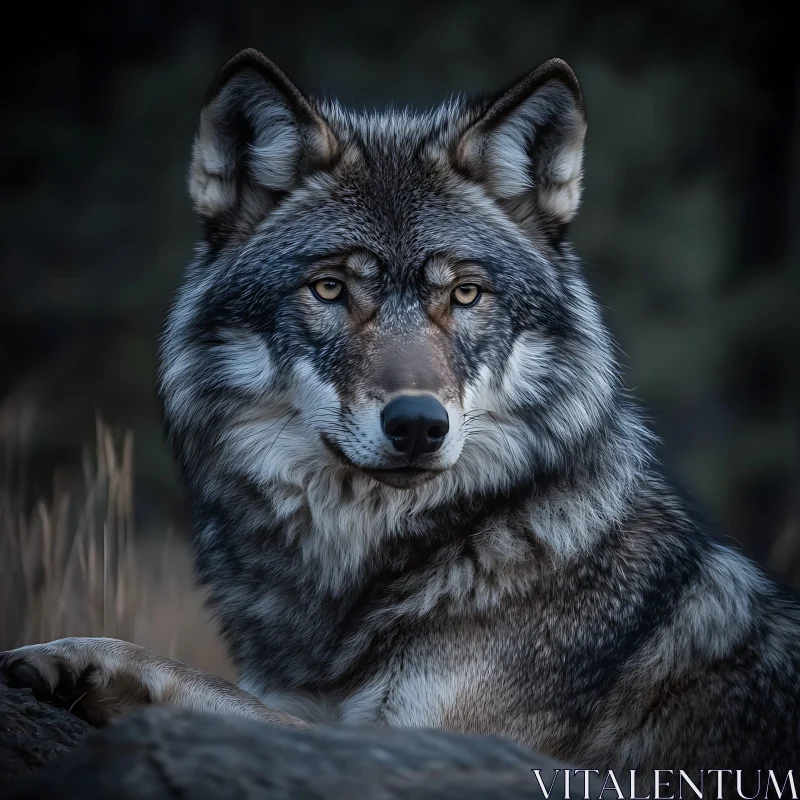 Solemn Wolf Gaze - Wildlife Portrait AI Image