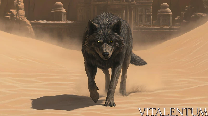 AI ART Desert Wolf with Glowing Eyes