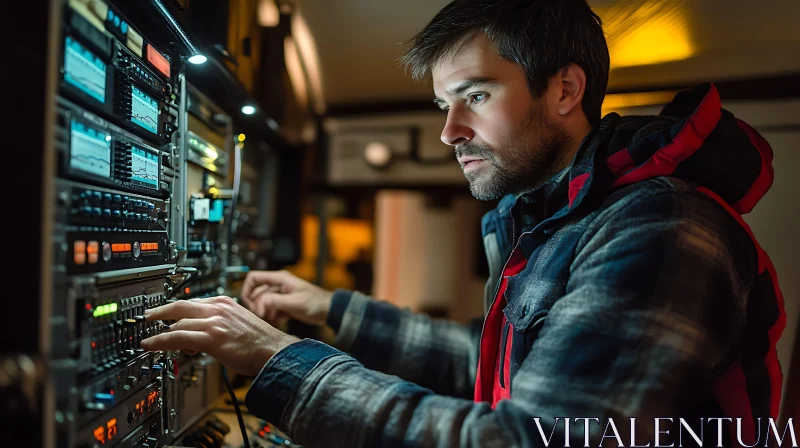 Man Adjusting Sound System AI Image