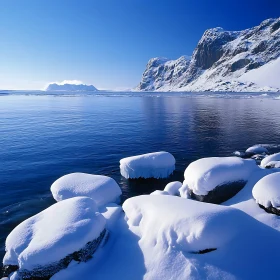 Icy Winter Sea Landscape with Snow