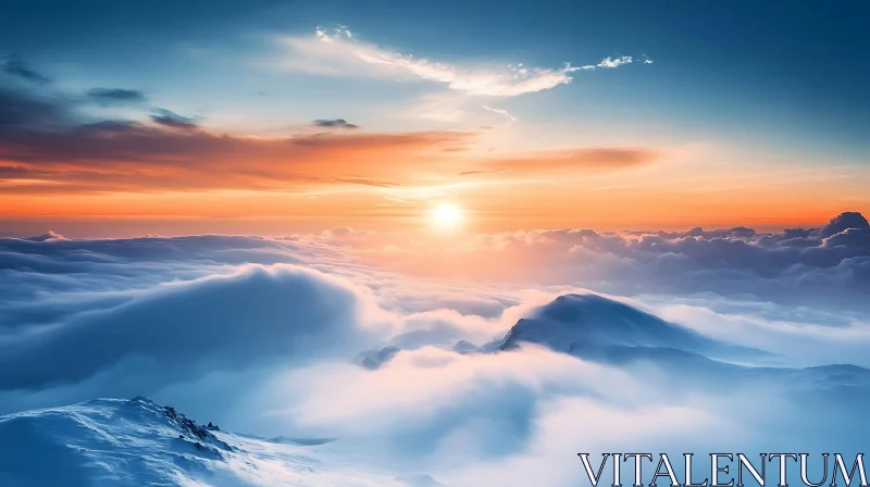 Serene Mountain Sunset Over Cloudscape AI Image