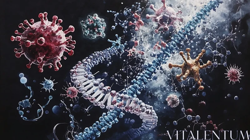 Artistic Representation of Virus and DNA AI Image