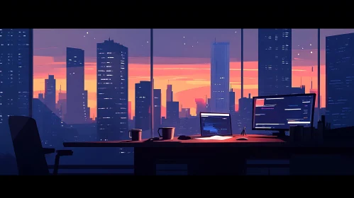 Urban Office Sunset Scenery