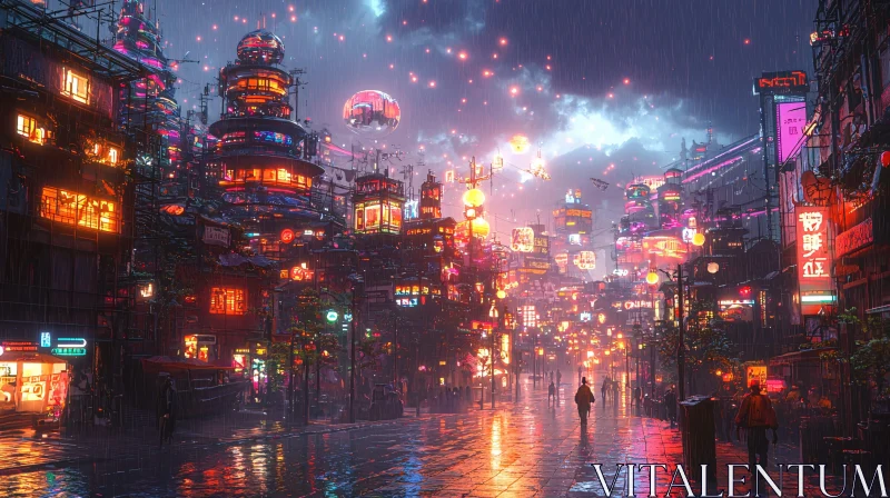 AI ART Rainy Night in a Cyberpunk City