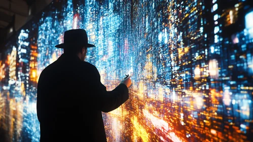 Figure Gazing at Abstract Light Display