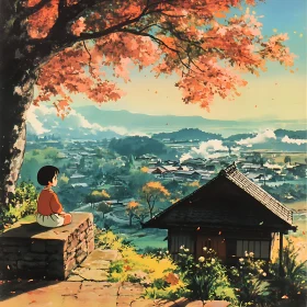 Serene Valley Village in Anime Art