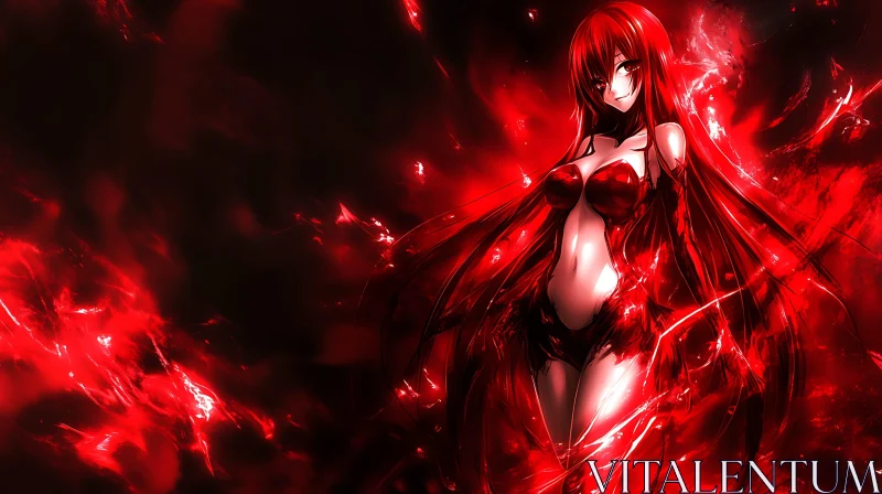 Mystical Red-Haired Anime Character AI Image