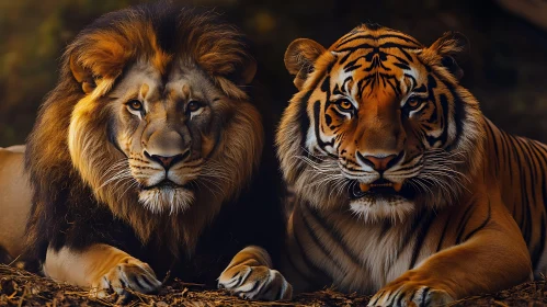 Majestic Lion and Tiger Side-by-Side