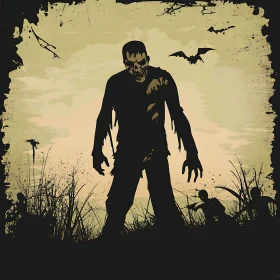 Zombie Silhouette in Dark Landscape