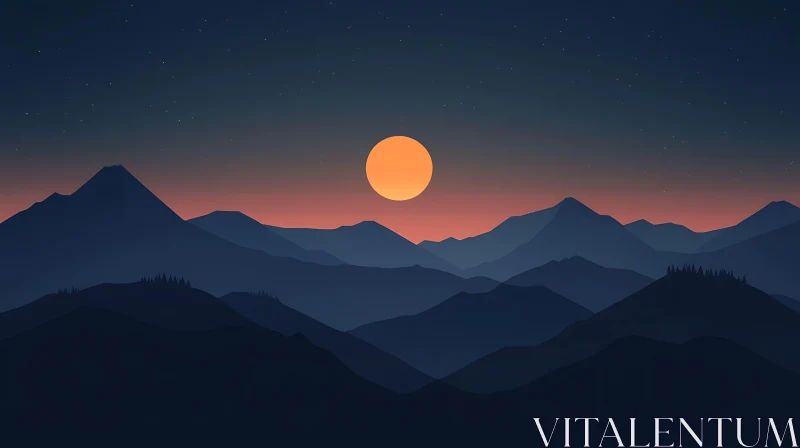 AI ART Moonlit Mountain Landscape