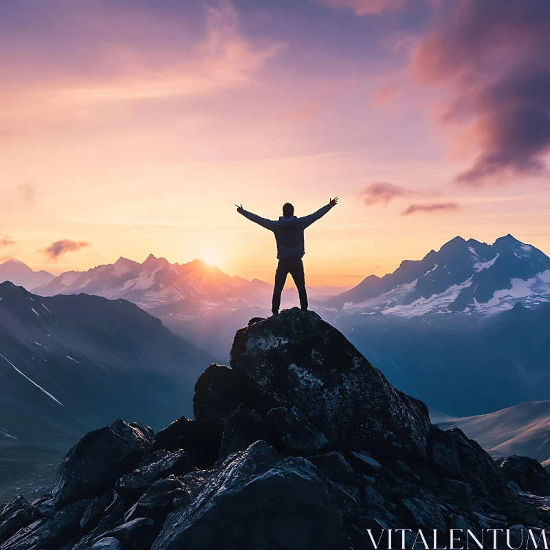 Mountain Peak Silhouette at Sunrise AI Image