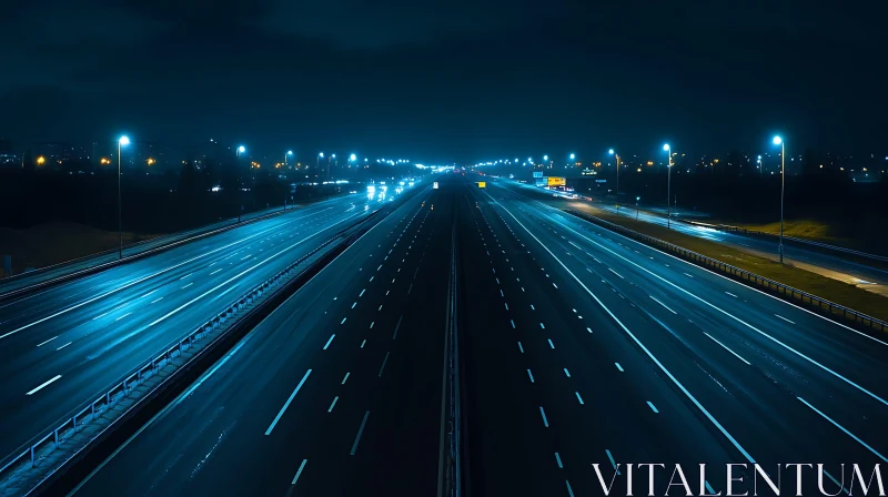 Illuminated Night Highway AI Image