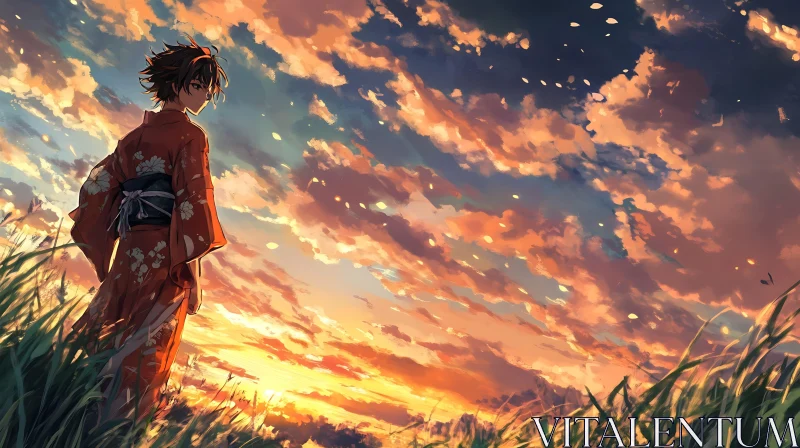 Anime Kimono Sunset AI Image