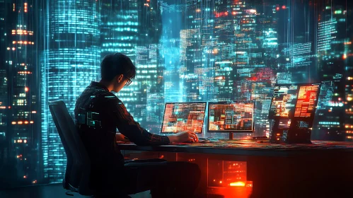 Cyberpunk Coder in Neon City
