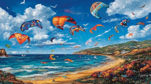 Colorful Kites on a Sunny Beach Day
