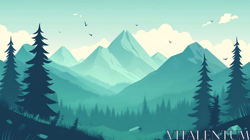 Flat Design Mountain Scenery AI Image