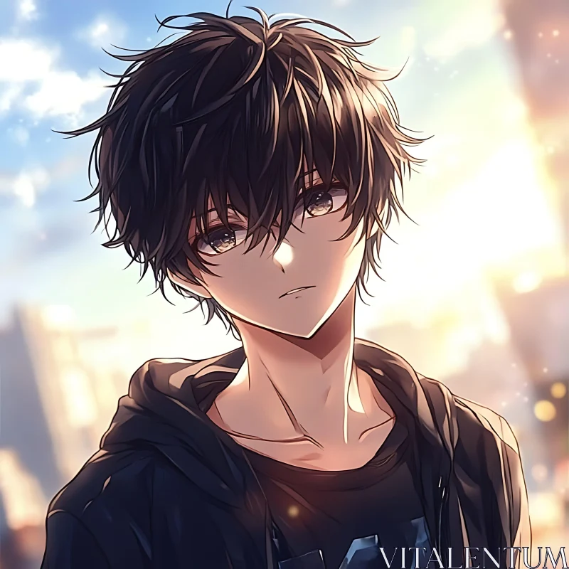 Moody Anime Character at Sunset AI Image