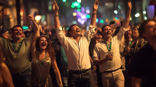 Nighttime Celebration with Cheerful Crowd