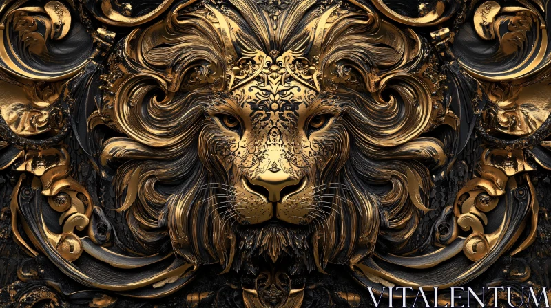 AI ART Luxurious Lion Head Gold Details