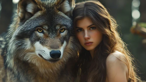 Portrait of Woman with Wolf Companion