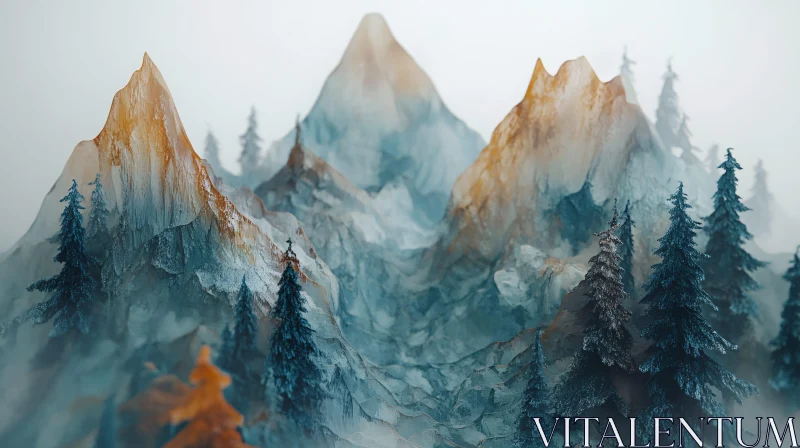 Serene Mountain Landscape with Fog AI Image