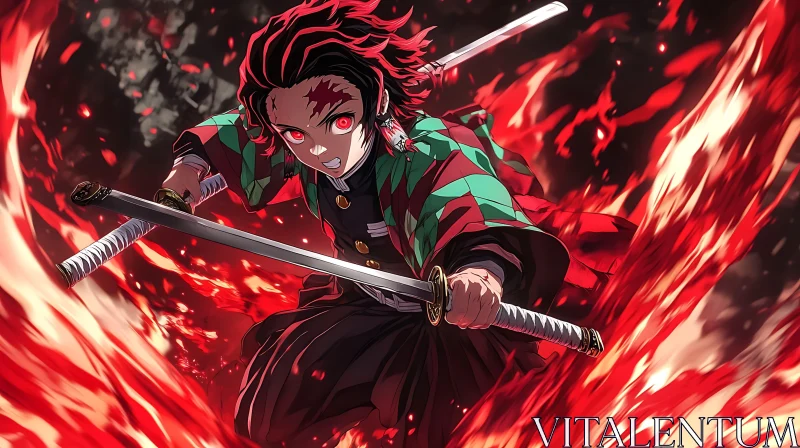 Fiery Anime Warrior in Action AI Image