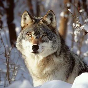 Winter Wolf Close-Up in Snowy Woods