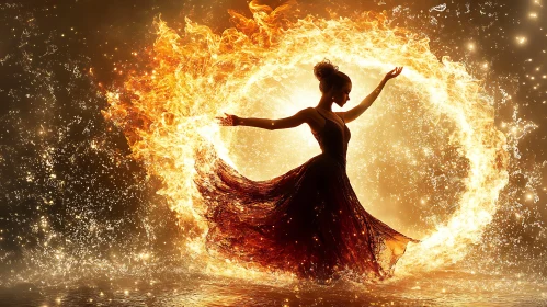 Woman Surrounded by Fire Art